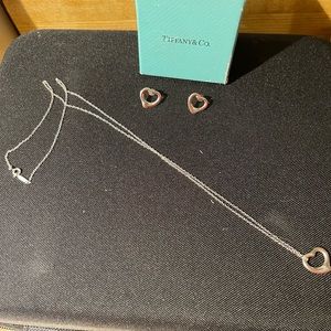 Authentic Tiffany Elsa open heart necklace&matching studs